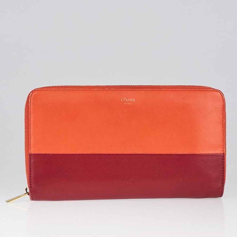 AUTHENTIC Céline Orange Red Bicolor Cont. Wallet